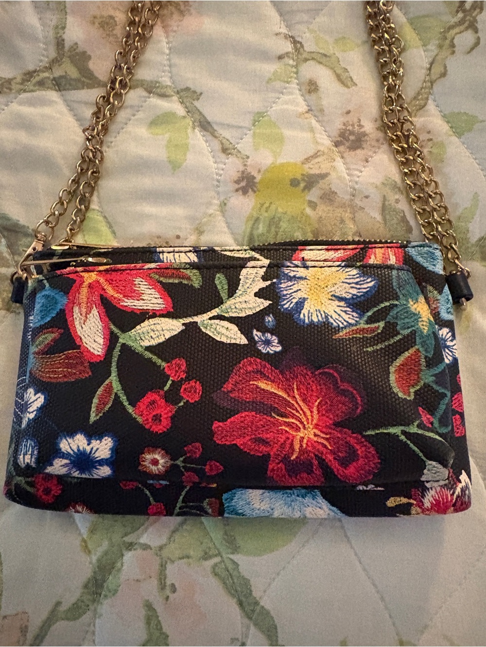 Floral Crossbody Clutch Bag Gold Chain Festival Black Chic Boho Homecoming
